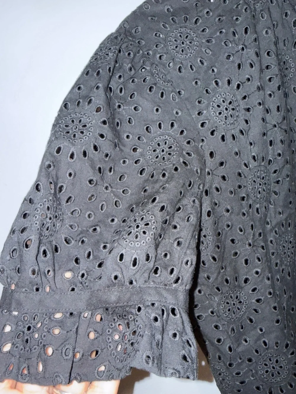 Madewell Black Eyelet Ruffle-Neck Puff Sleeve Top
